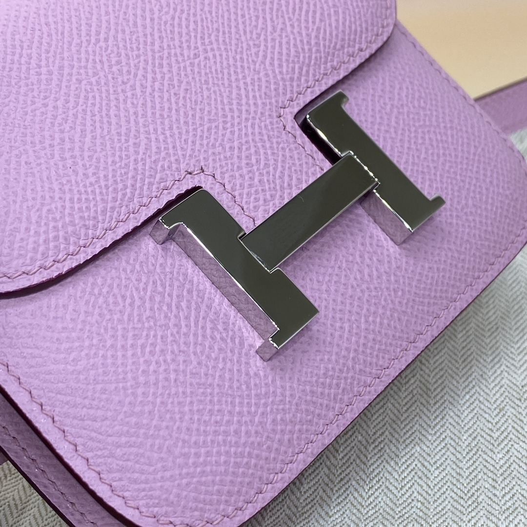 Hermes Constance Slim Wallet Belt Bag In Mauve Sylvestre Epsom Leather